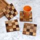 Brown Checked Pattern Wooden Coaster Pack of 4